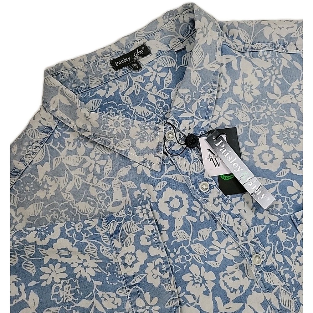 Men's Paisley And Gray FLORAL Print Short Sleeve Button Up 2XL (19) TENCEL‎  NWT